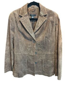 💯 Suede Leather Blazer Chocolate Brown Style & Co. Large Career Closet Staple